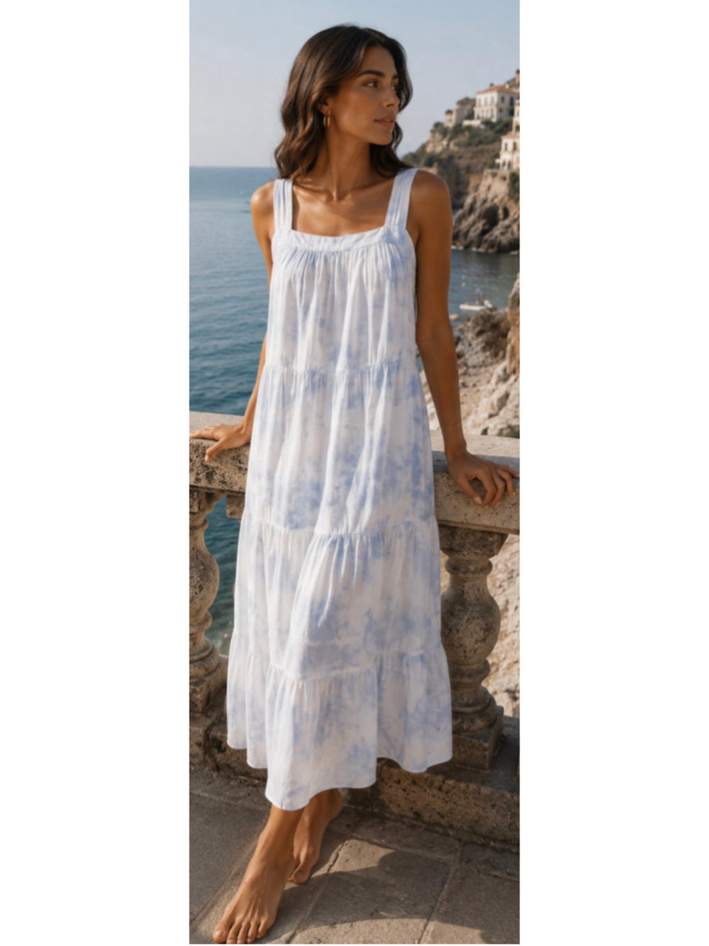 Rails Midi Dress Size M White Blue Tie Dye Cotton boho beach